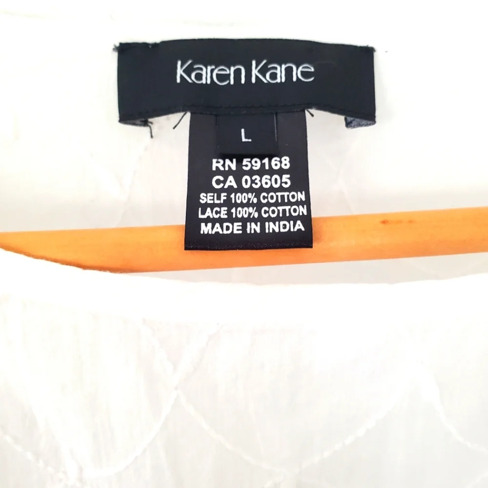 NWT KAREN KANE L White Embroidered Tassel Top Cotton Bell Sleeve Boho Coastal - Picture 2 of 14